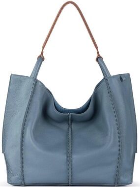 The Sak Los Feliz Maritime Blue Leather Shoulder Tote Bag